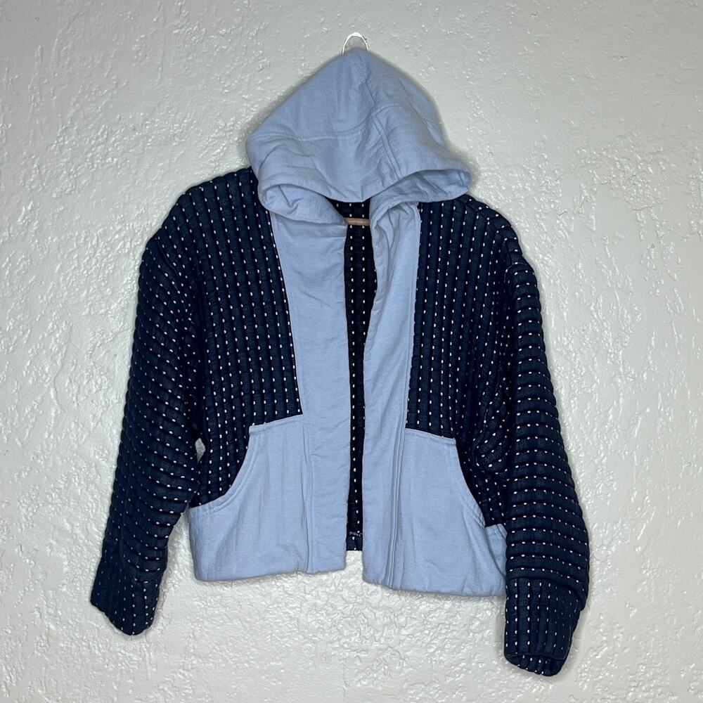 Out From Under Urban Outfitters Women Quilted Hooded Jacket Polka Dot Blue Small